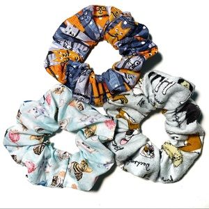 3 Scrunchies Hair Tie Set Cartoon Dog Cats